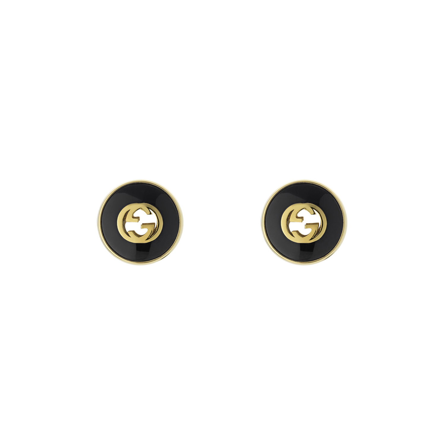 Gucci Interlocking, 18ct Yellow Gold & Black Onyx Stud Earrings A pair of 18ct yellow gold and black onyx stud earrings for pierced ears, from the Gucci Interlocking collection.