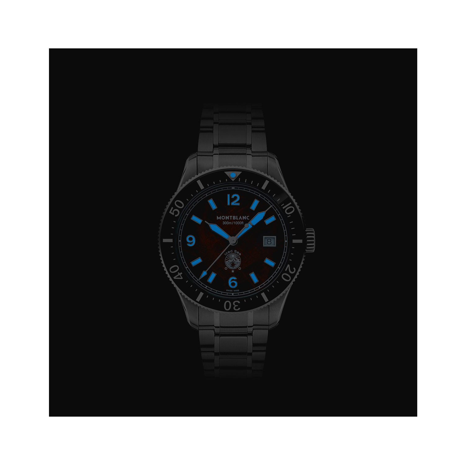 Montblanc, 1858 Iced Sea Burgundy, Automatic Men's Watch Montblanc, 1858 Iced Sea with a 41mm stainless steel case and bracelet strap featuring a date function and a date function with a burgundy dial and black bezel.