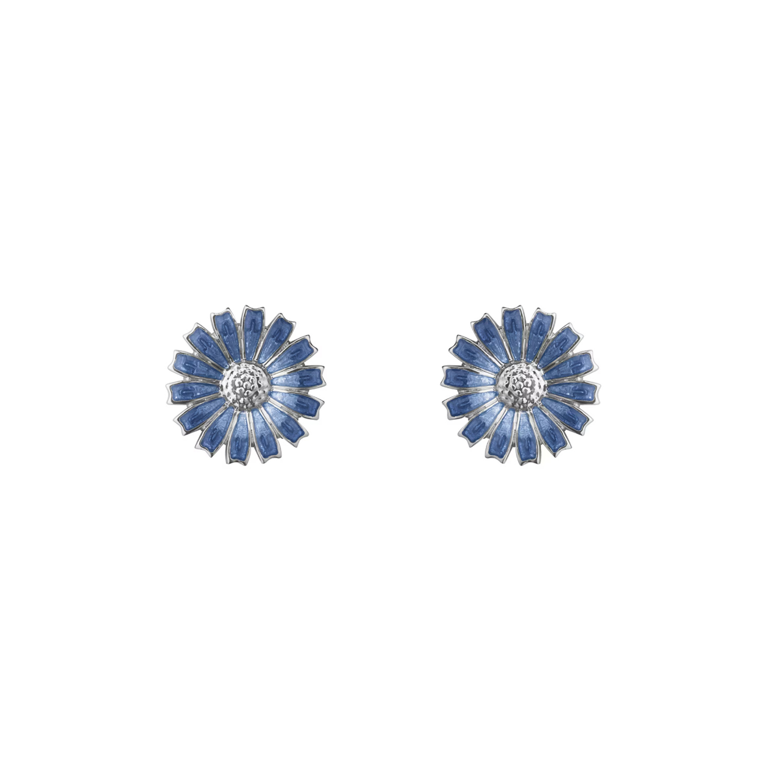 Georg Jensen, Sterling Silver Blue Daisy Ear Studs A pair of sterling silver and blue enamelled flower stud earrings, for pierced ears from Georg Jensen's Daisy Collection.