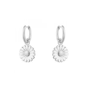 A pair of sterling silver white enamelled flower hoop earrings from Georg Jensen's Daisy collection, for pierced ears.