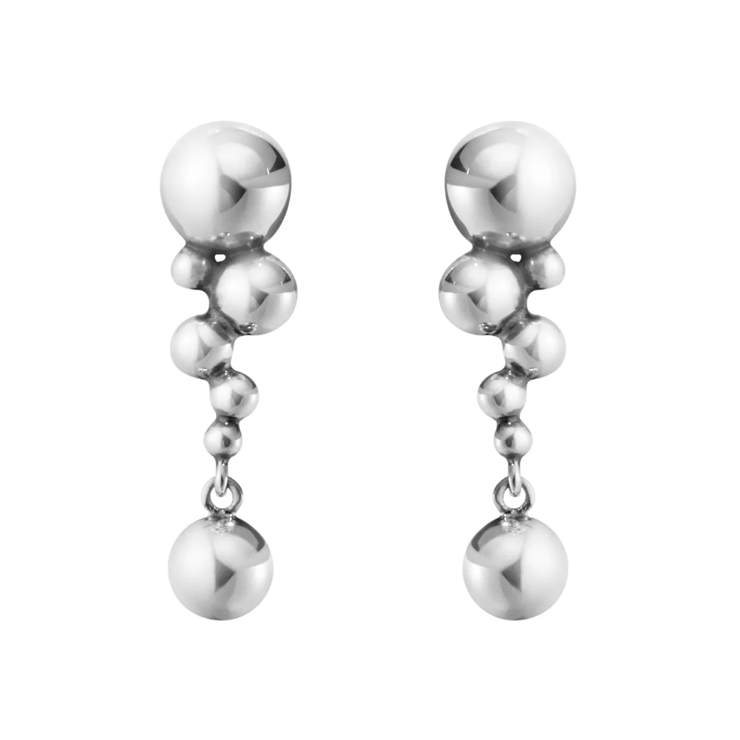 A pair of sterling silver drop earrings for piereced ears, from Georg Jensen's Moonlight Grapes collection.