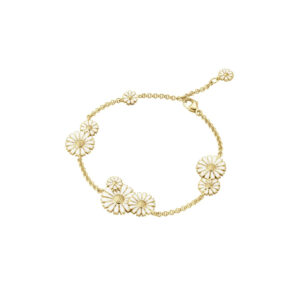 A gold-plated sterling silver multiple layered, white enamelled flower bracelet from Georg Jensen’s Daisy collection.