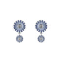 A pair of sterling silver blue enamelled earrings featuring two flowers, from Georg Jensen’s Daisy collection, for pierced ears.