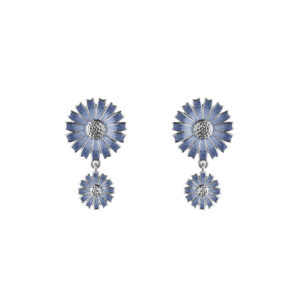 A pair of sterling silver blue enamelled earrings featuring two flowers, from Georg Jensen’s Daisy collection, for pierced ears.