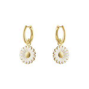 A pair of gold-plated sterling silver white enamelled flower hoop earrings from Georg Jensen’s Daisy collection, for pierced ears.