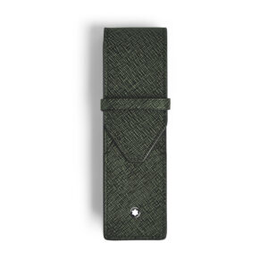 Montblanc, Envelope tweed khaki pen pouch crafted in embossed sartorial leather with space to hold two writing instruments with envelope closure.