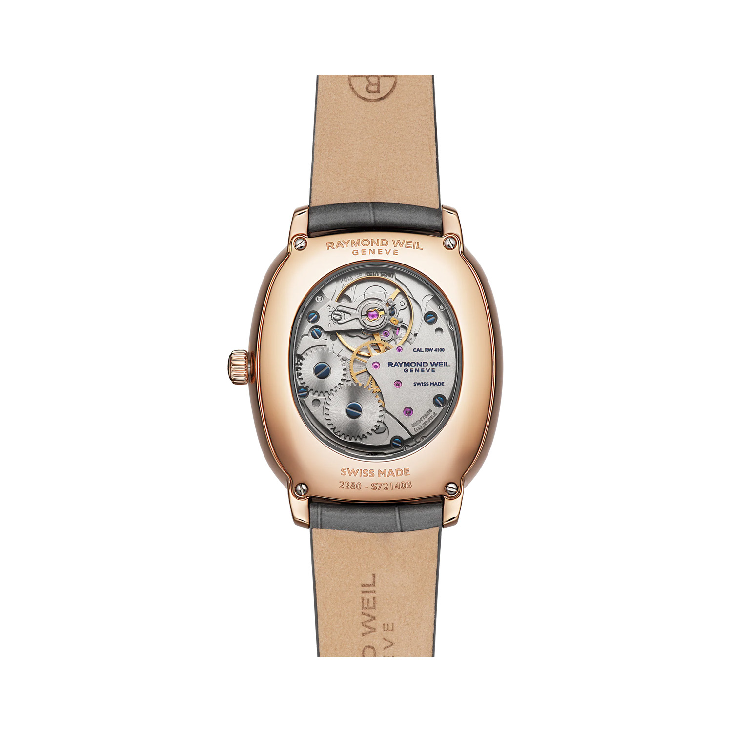 Raymond Weil, Toccata Heritage, Automatic Men's Watch Raymond Weil, Toccata Heritage with a 33mm stainless steel rose gold PVD coated oval case and a grey leather strap featuring a copper coloured two hand dial.