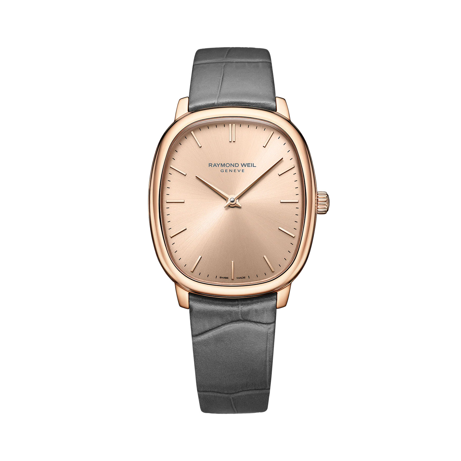 Raymond Weil, Toccata Heritage, Automatic Men's Watch Raymond Weil, Toccata Heritage with a 33mm stainless steel rose gold PVD coated oval case and a grey leather strap featuring a copper coloured two hand dial.