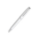 A Montblanc, Meisterstück White Classique Ballpoint pen crafted from white precious resin featuring platinum-coated fittings with the Montblanc emblem on the cap top.