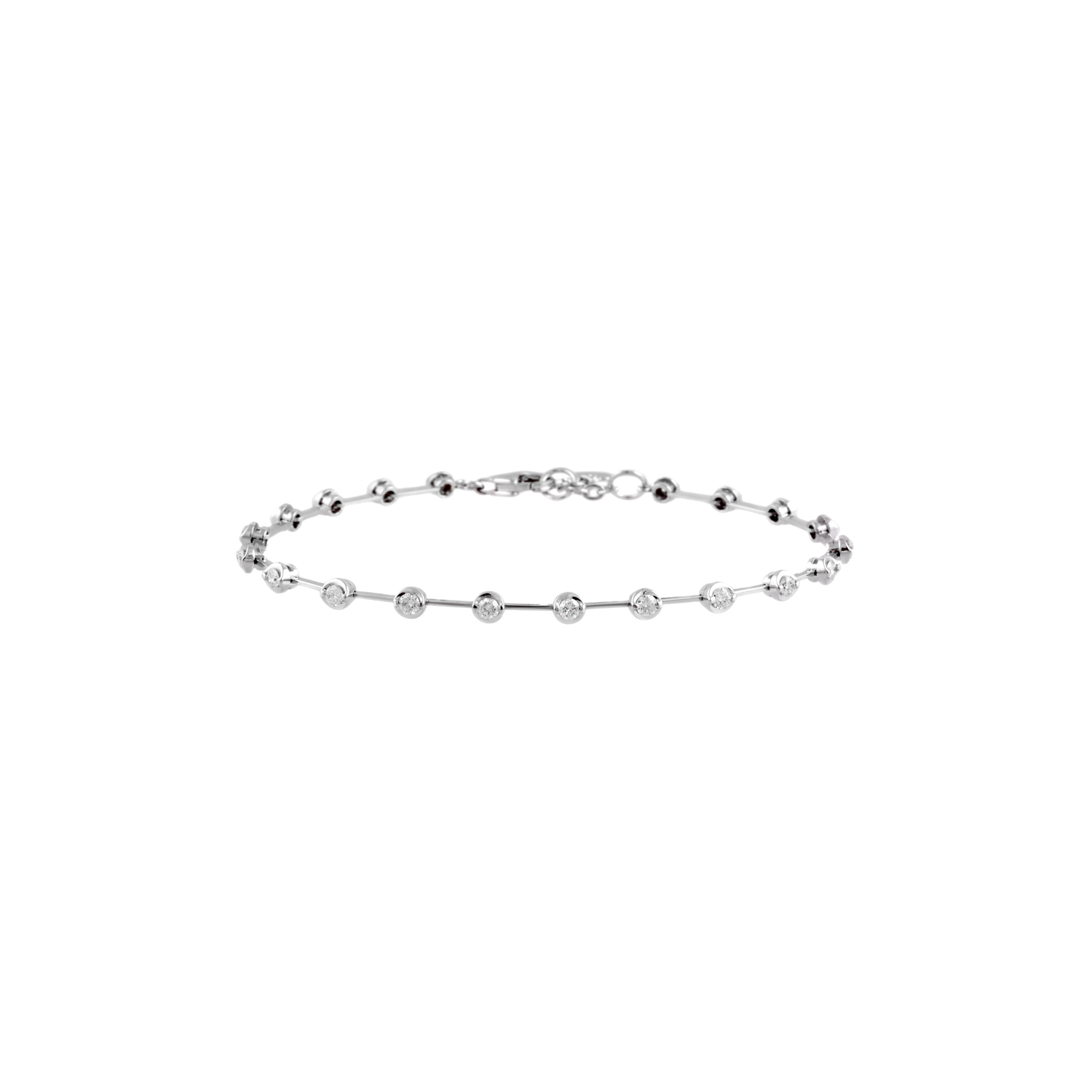 An 18ct white gold bar design diamond bracelet containing 20 round brilliant cut diamonds.