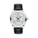 Montblanc, Star Quantième Complet with a 42mm stainless steel case and a black leather strap featuring a full calendar function and a moonphase complication on a white dial.