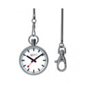 Mondaine, Pocketwatch with a 43mm stainless steel case and chain featuring a white dial.
