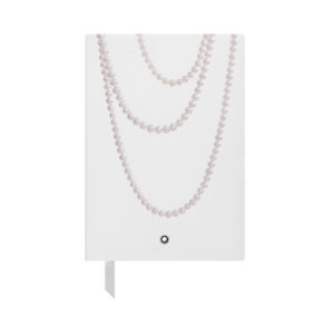 A Montblanc, Fine Stationery #146 pearl white lined notebook crafted in white Saffiano leather with printed detail featuring 96 sheets with an elegant pearl necklace design.
