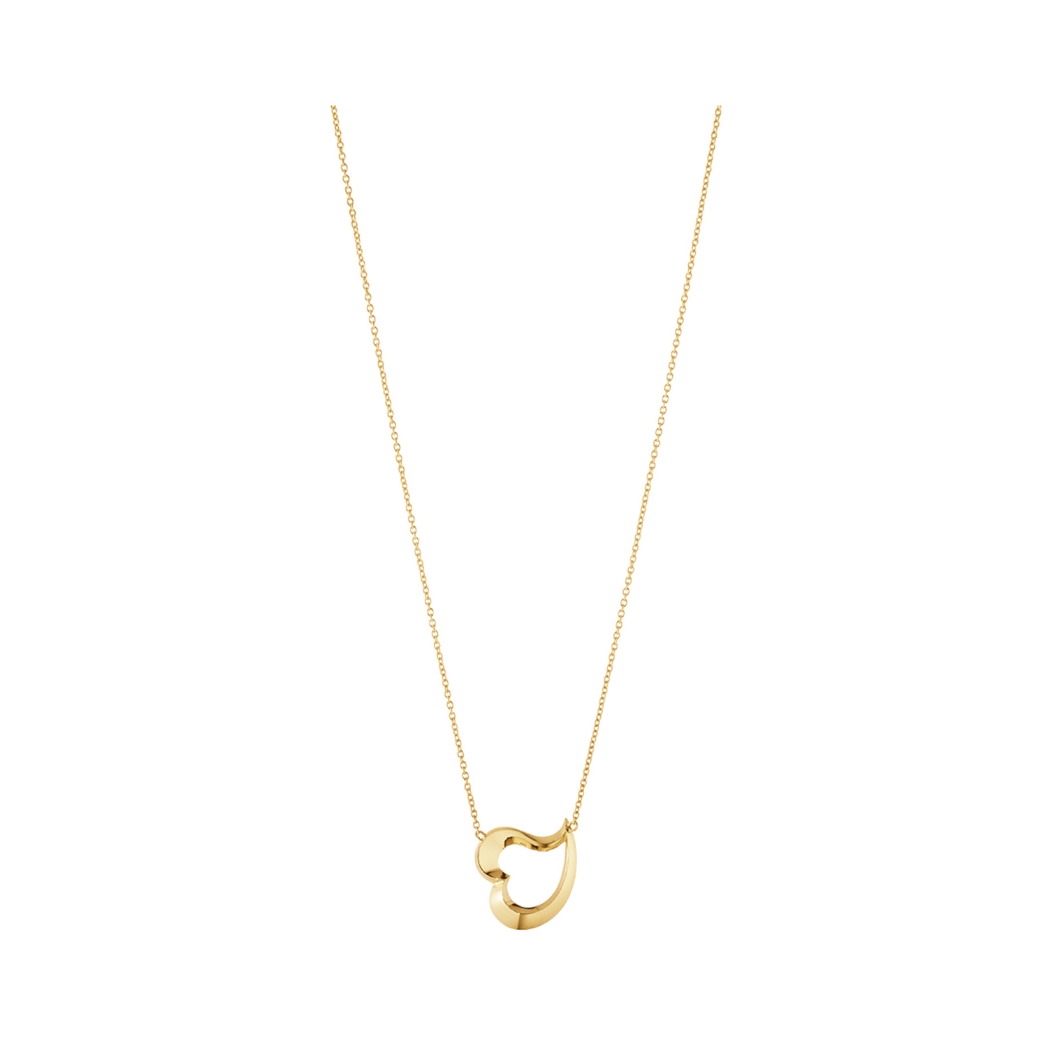 An 18ct yellow gold necklace with a leaf shaped love heart pendant from Georg Jensen's Heart's of Georg Jensen collection.