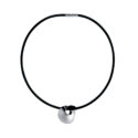 Georg Jensen, Sterling Silver Möbius Pendant A polished, sterling silver circular pendant on a synthetic rubber neck chain from Georg Jensen's Möbius collection.