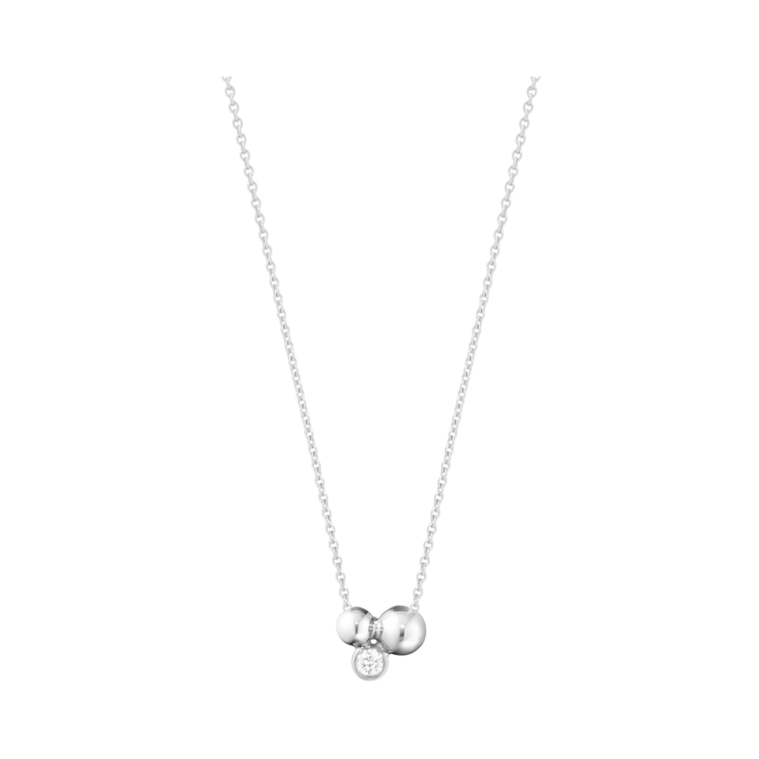 A sterling silver, single stone diamond pendant and chain from Georg Jensen's Moonlight Grapes collection.