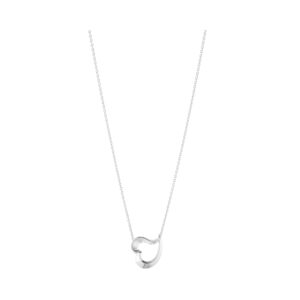 A sterling silver necklace with a leaf shaped love heart pendant from Georg Jensen's Hearts of Georg Jensen collection.