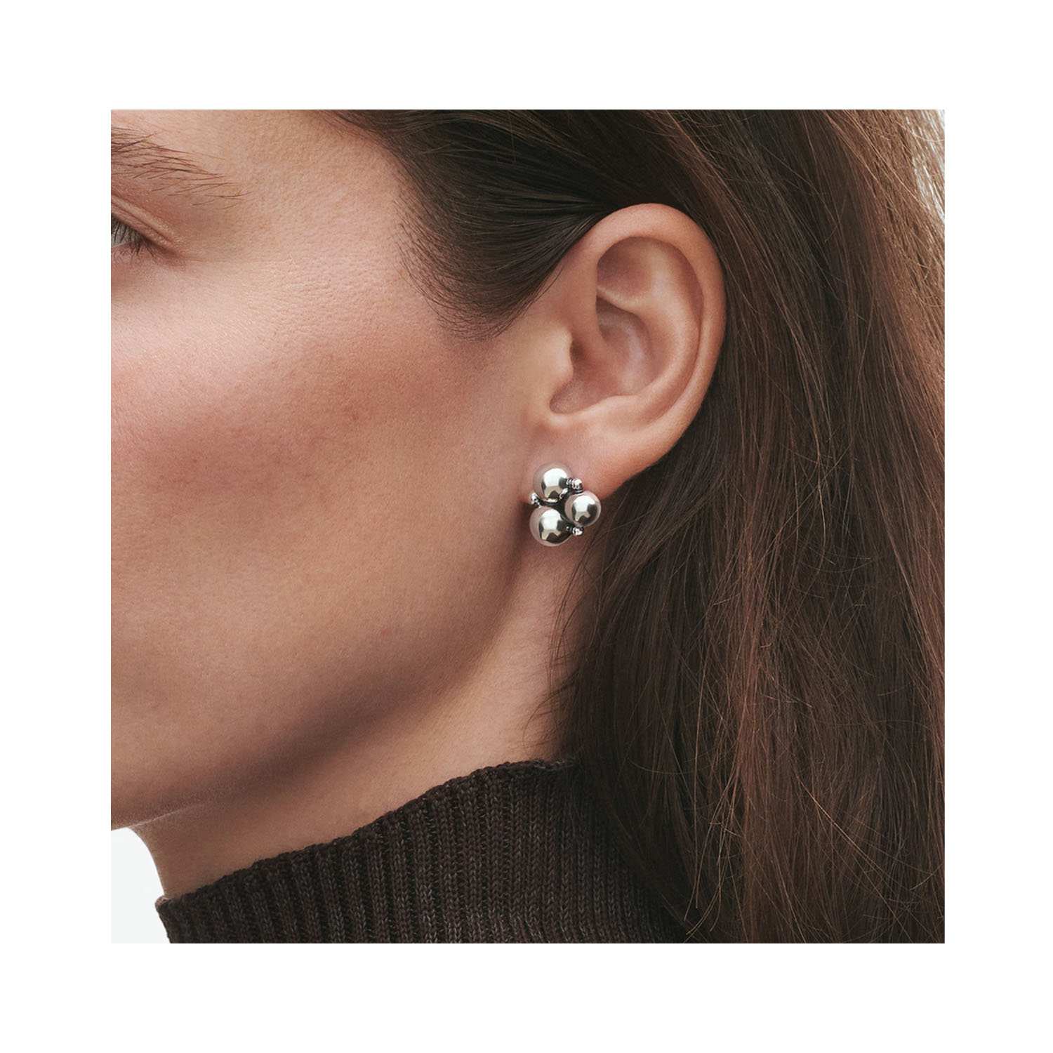 A pair of oxidised sterling silver stud earrings from Georg Jensen's Moonlight Grapes collection, for pierced ears.