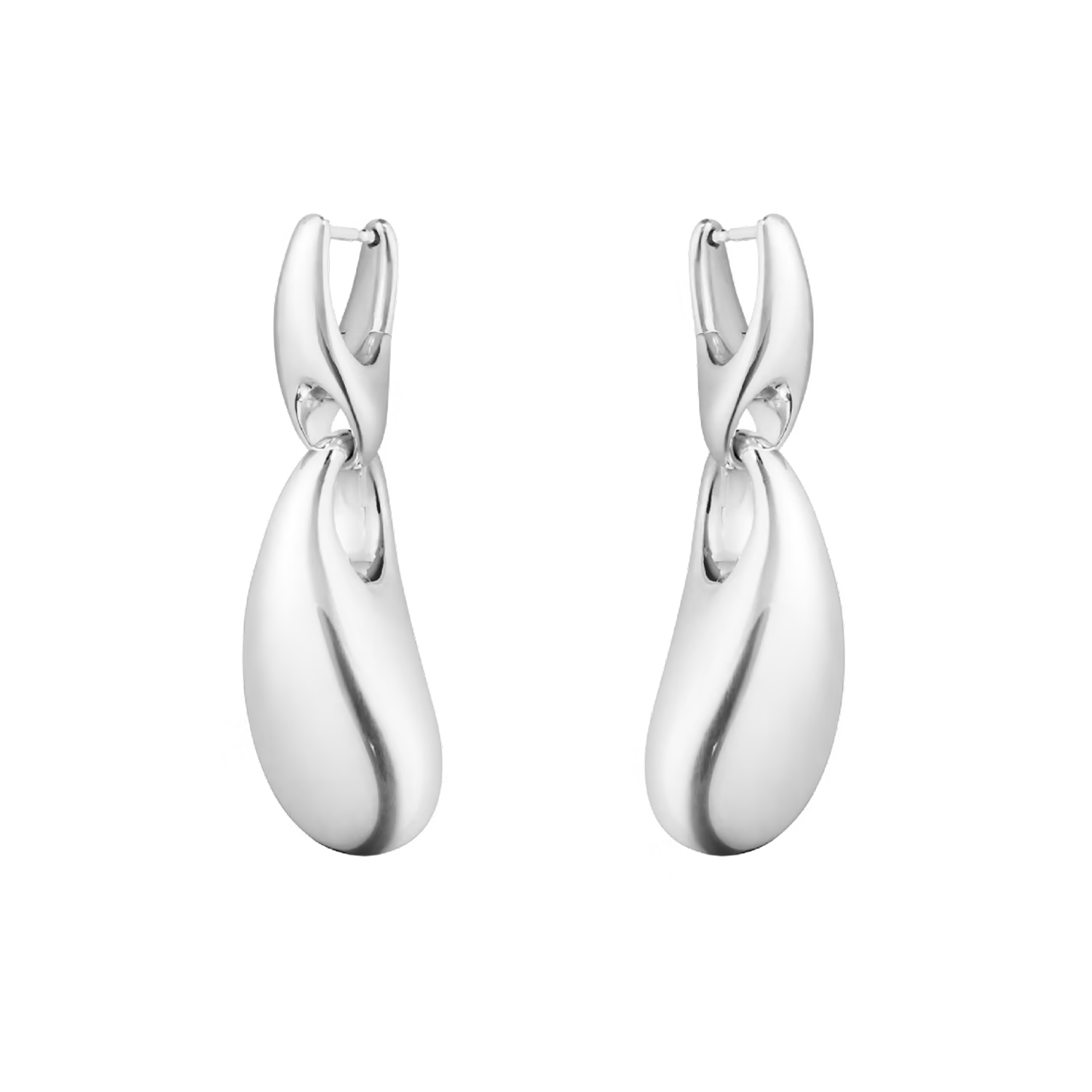 Georg Jensen, Sterling Silver Reflect Earrings A pair of sterling silver, hinged hoop drop earrings from Georg Jensen's Reflect collection, for pierced ears.