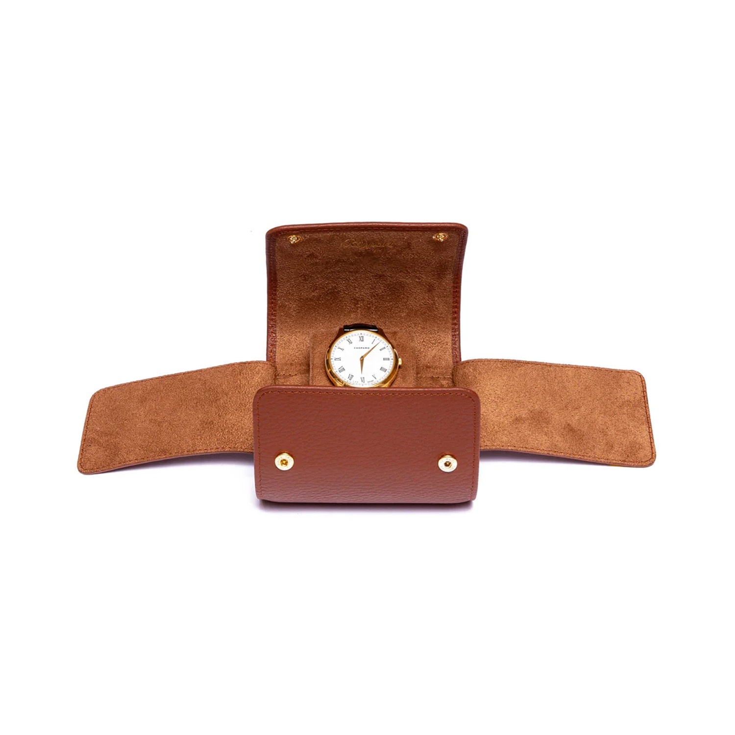 A single watch roll case, crafted from the finest quality tan soft pebble grained leather.
