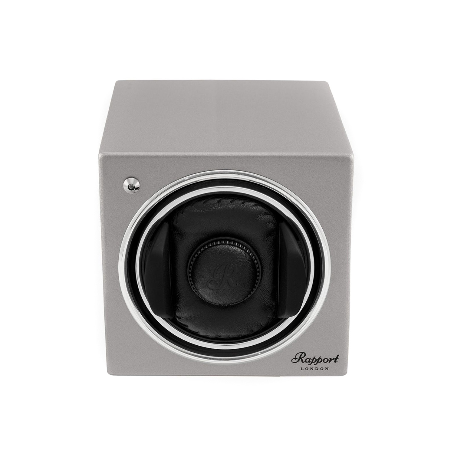 An evocube watch winder, crafted in wood finished with lacquer.