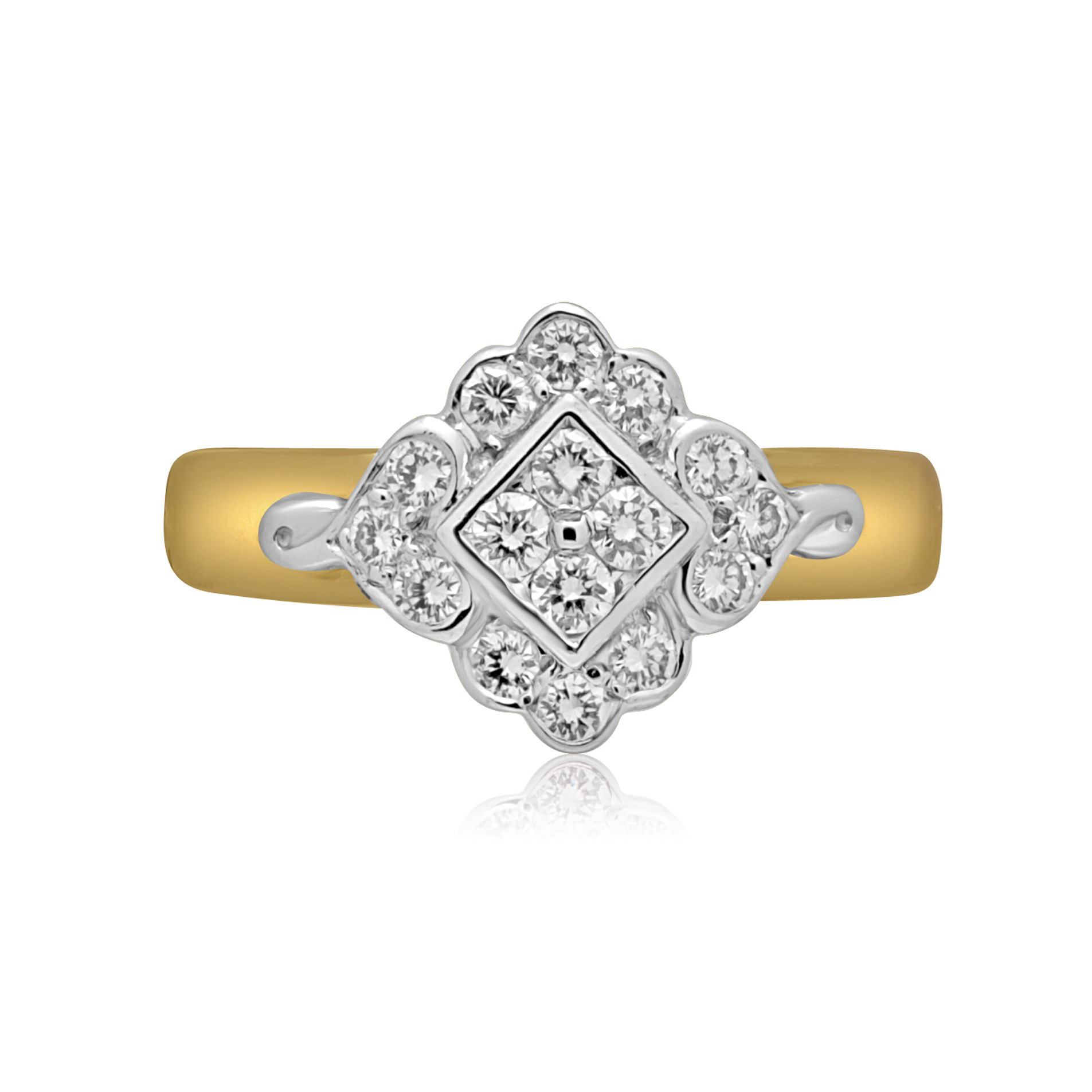 18ct Yellow & White Gold Diamond Set Cluster Ring: 0.30 carats An 18ct yellow and white gold diamond set cluster ring, featuring 16 round brilliant cut diamonds.