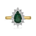 18ct Yellow & White Pear Shaped Emerald & Diamond Cluster Ring An 18ct yellow and white gold pear shaped emerald and diamond cluster ring.