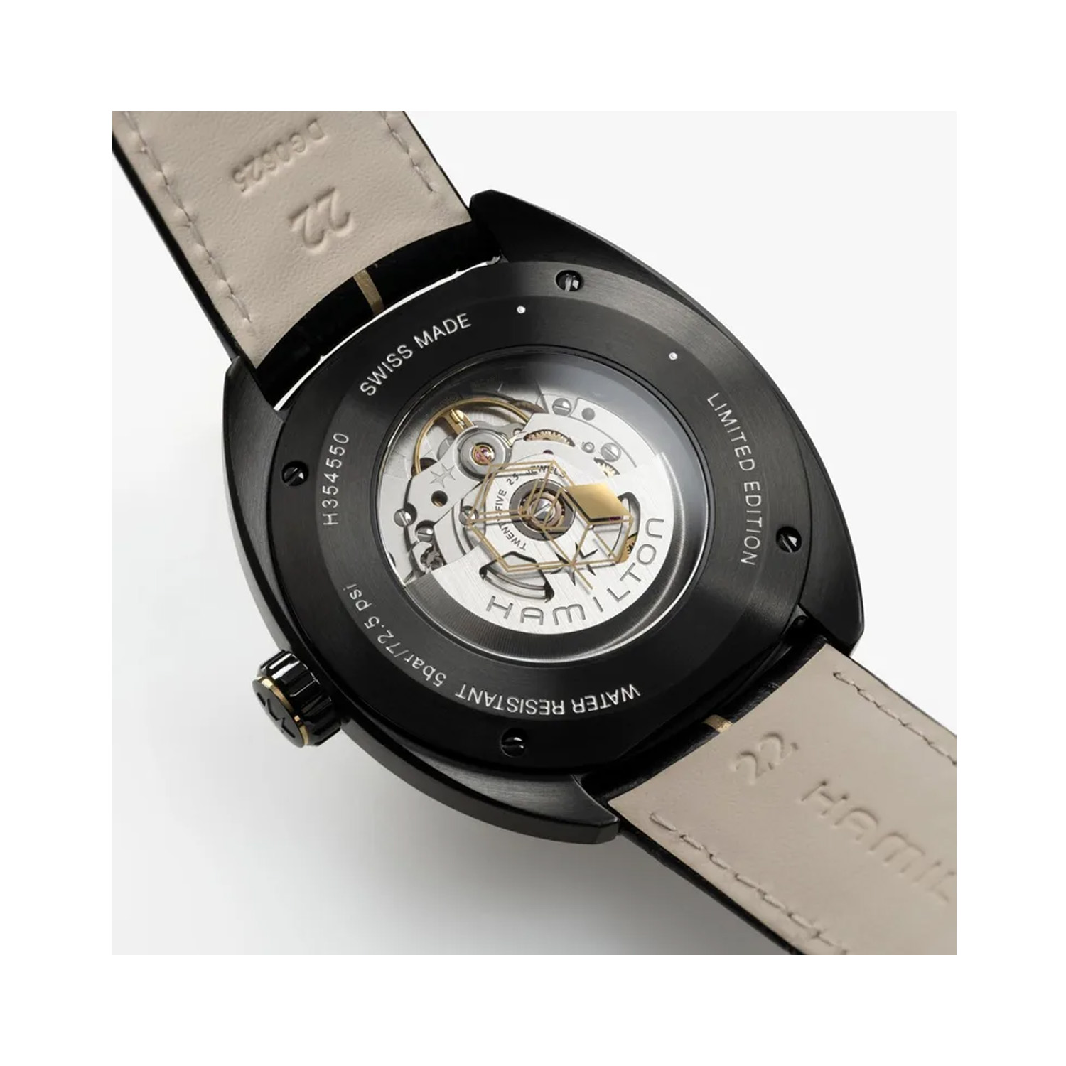 Hamilton, Pan Europ Resident Evil Requiem Limited Edition, Automatic Men's Watch Hamilton, American Classic Pan Europ Resident Evil Requiem Limited Edition with a 42mm stainless steel case and black leather strap featuring a day date function on a black dial with a black and gold bezel.