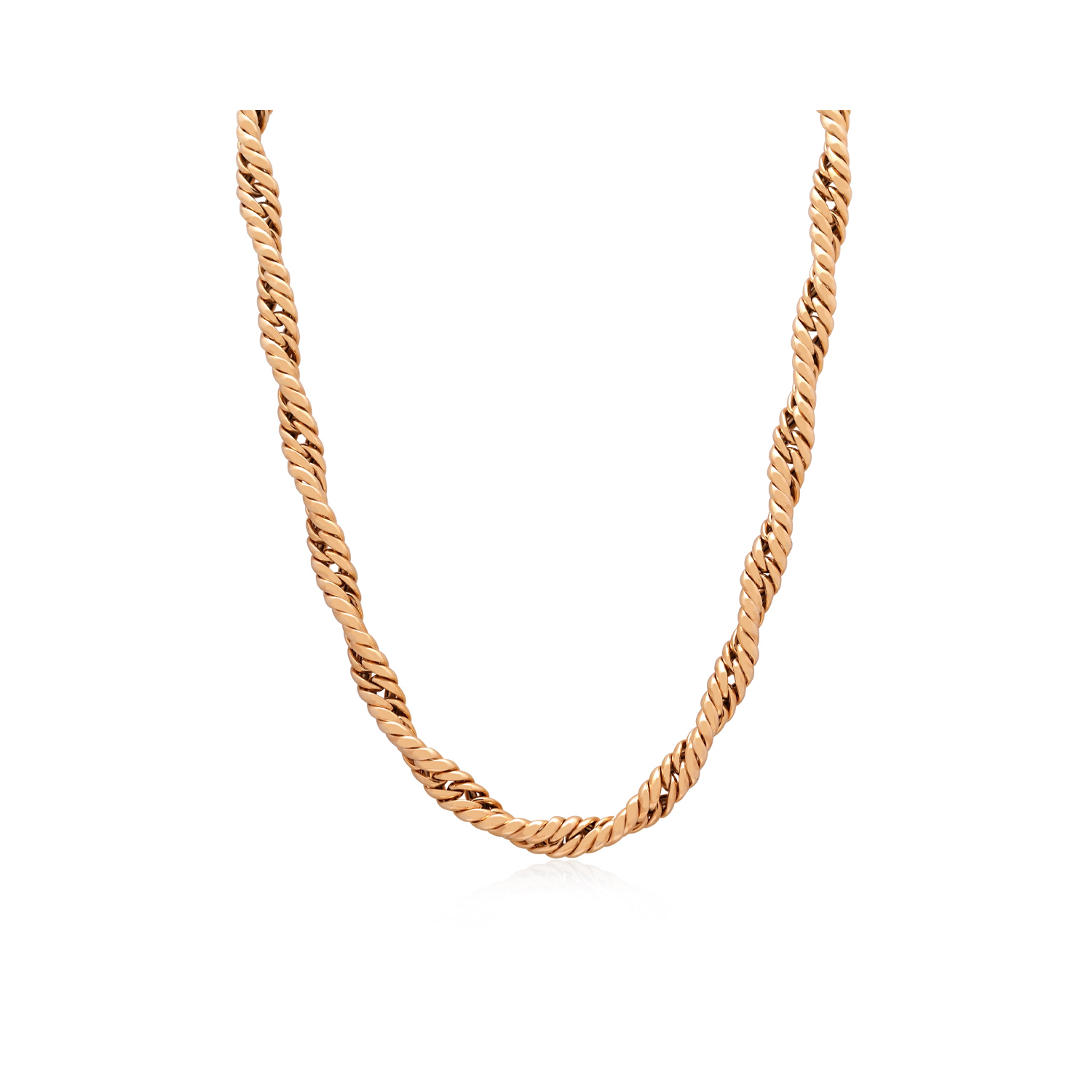A 9ct yellow gold twisted curb necklace with a clasp at the back.