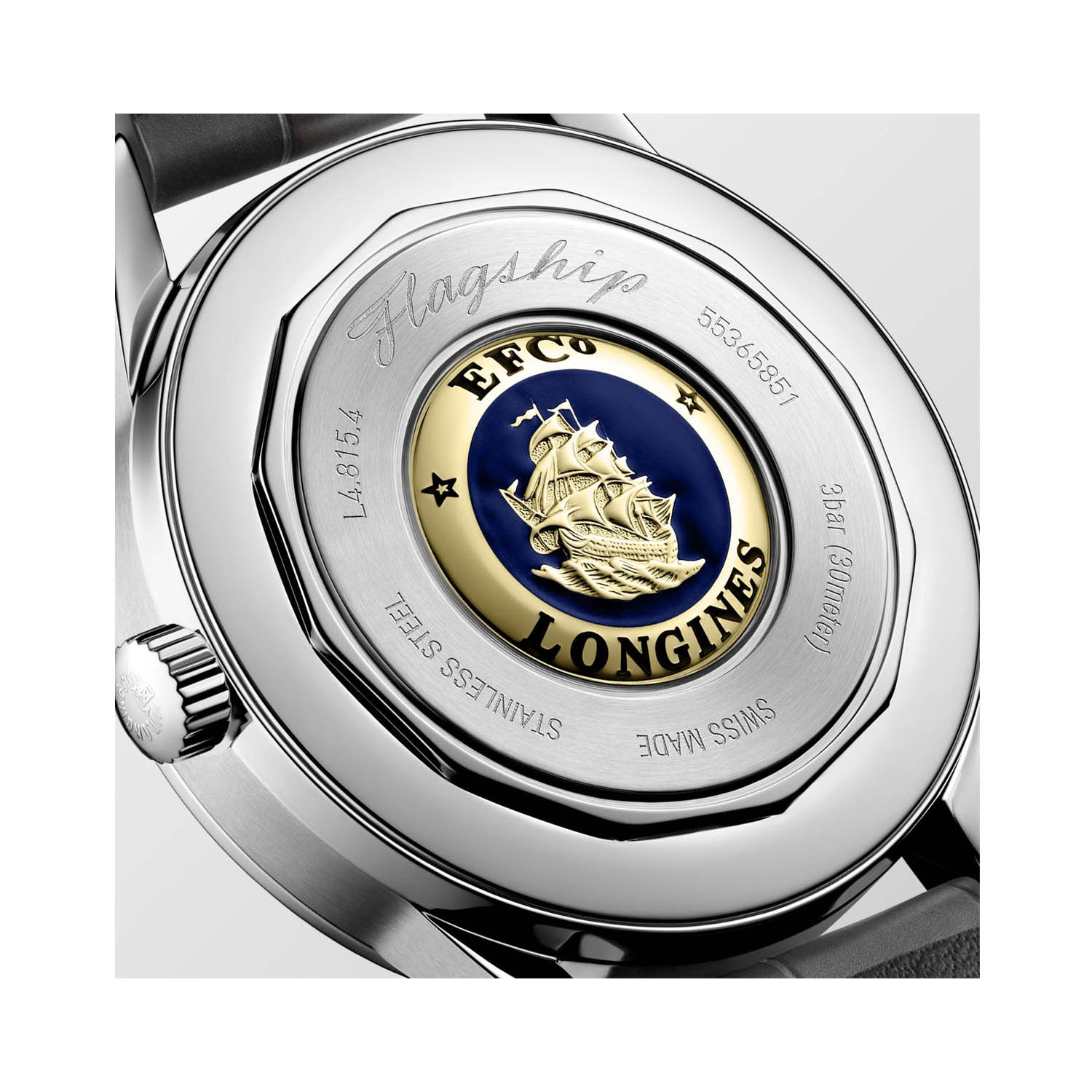 Longines, Flagship Heritage Moonphase, Automatic Men's Watch Longines, Flagship Heritage with a 38.5mm stainless steel case and a grey leather strap featuring a moonphase function and a silver dial.