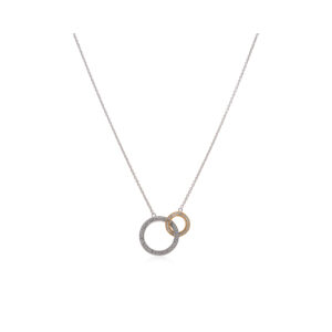 An 18ct white and yellow gold diamond set interlocking circle pendant on a white gold trace chain.