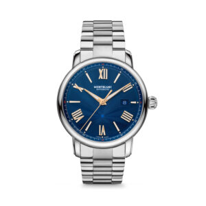 Montblanc, Star Legacy Limited Edition with a 43mm stainless steel case and bracelet strap featuring a date function and a blue star pattern dial.