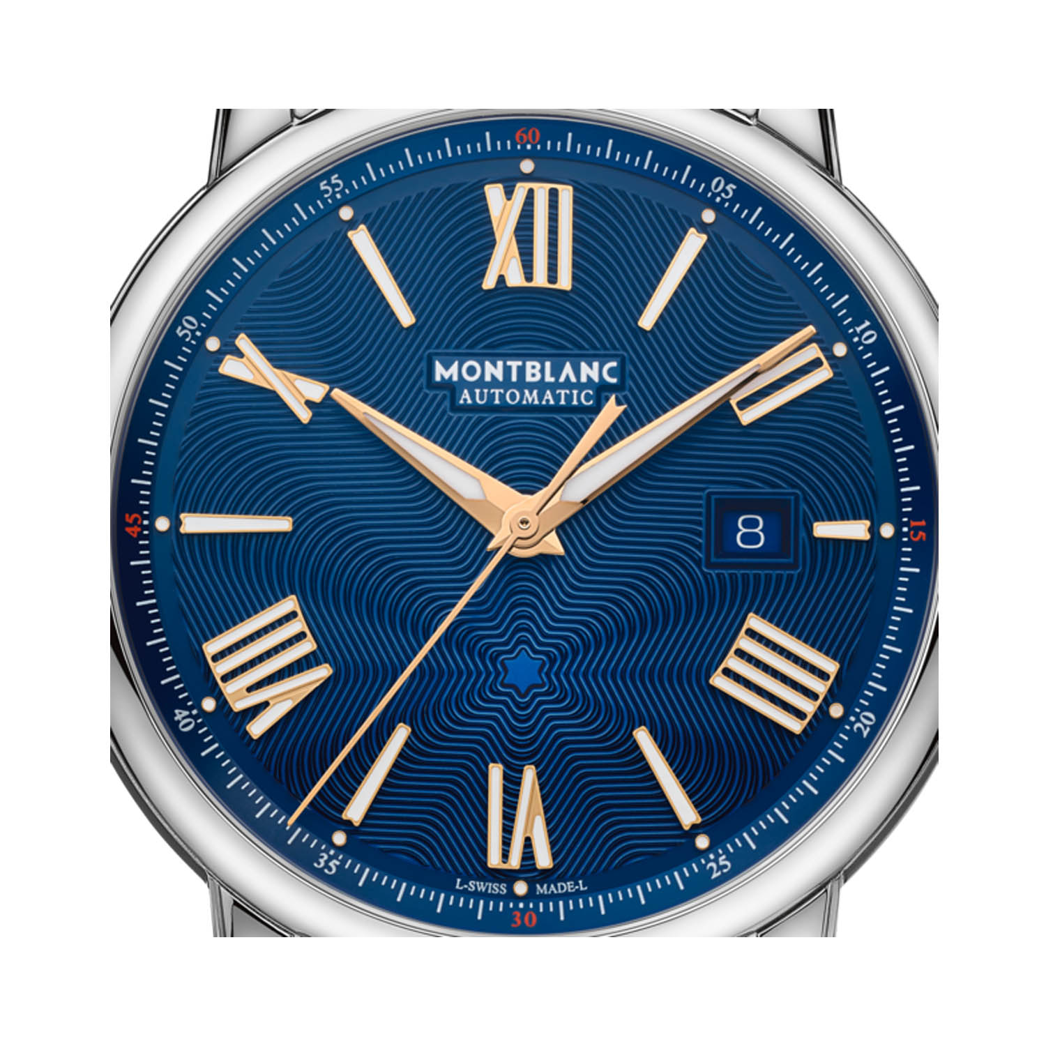 Montblanc, Star Legacy Limited Edition with a 43mm stainless steel case and bracelet strap featuring a date function and a blue star pattern dial.
