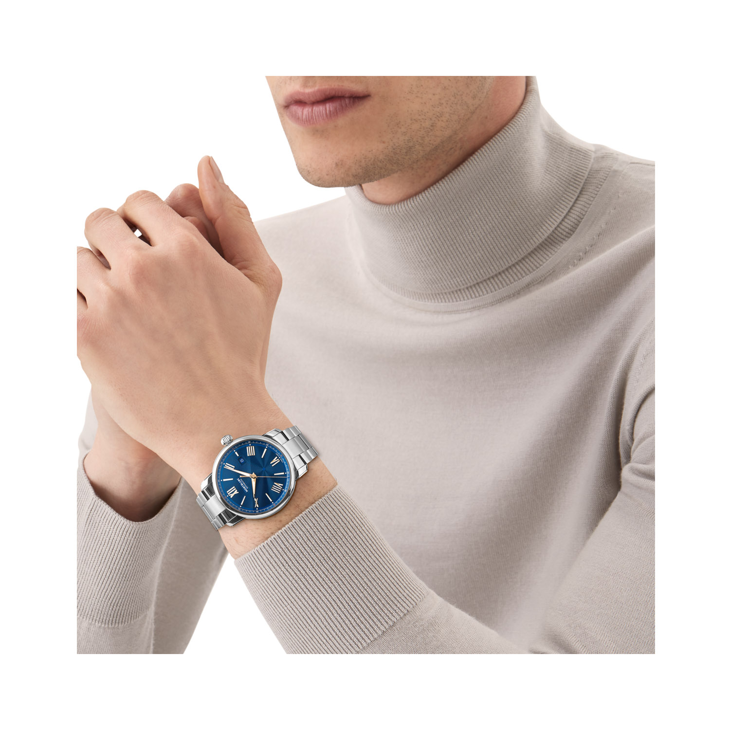 Montblanc, Star Legacy Limited Edition with a 43mm stainless steel case and bracelet strap featuring a date function and a blue star pattern dial.