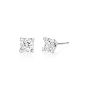 A pair of 14ct white gold round brilliant cut diamond single stone stud earrings, for pierced ears.