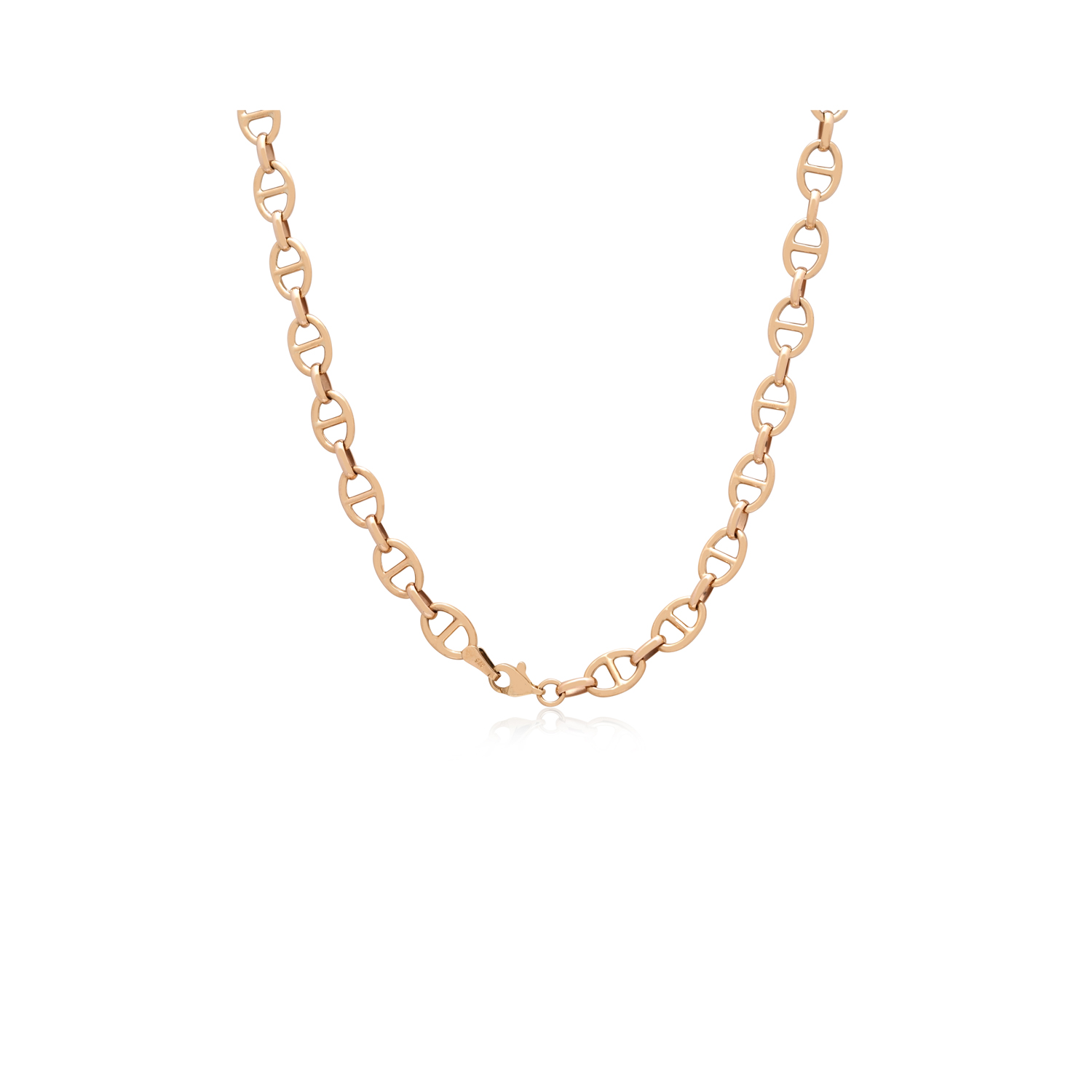 A 9ct yellow gold marina link necklace with a clasp at the back.