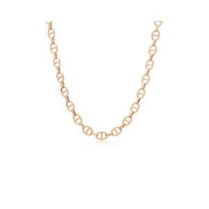 A 9ct yellow gold marina link necklace with a clasp at the back.