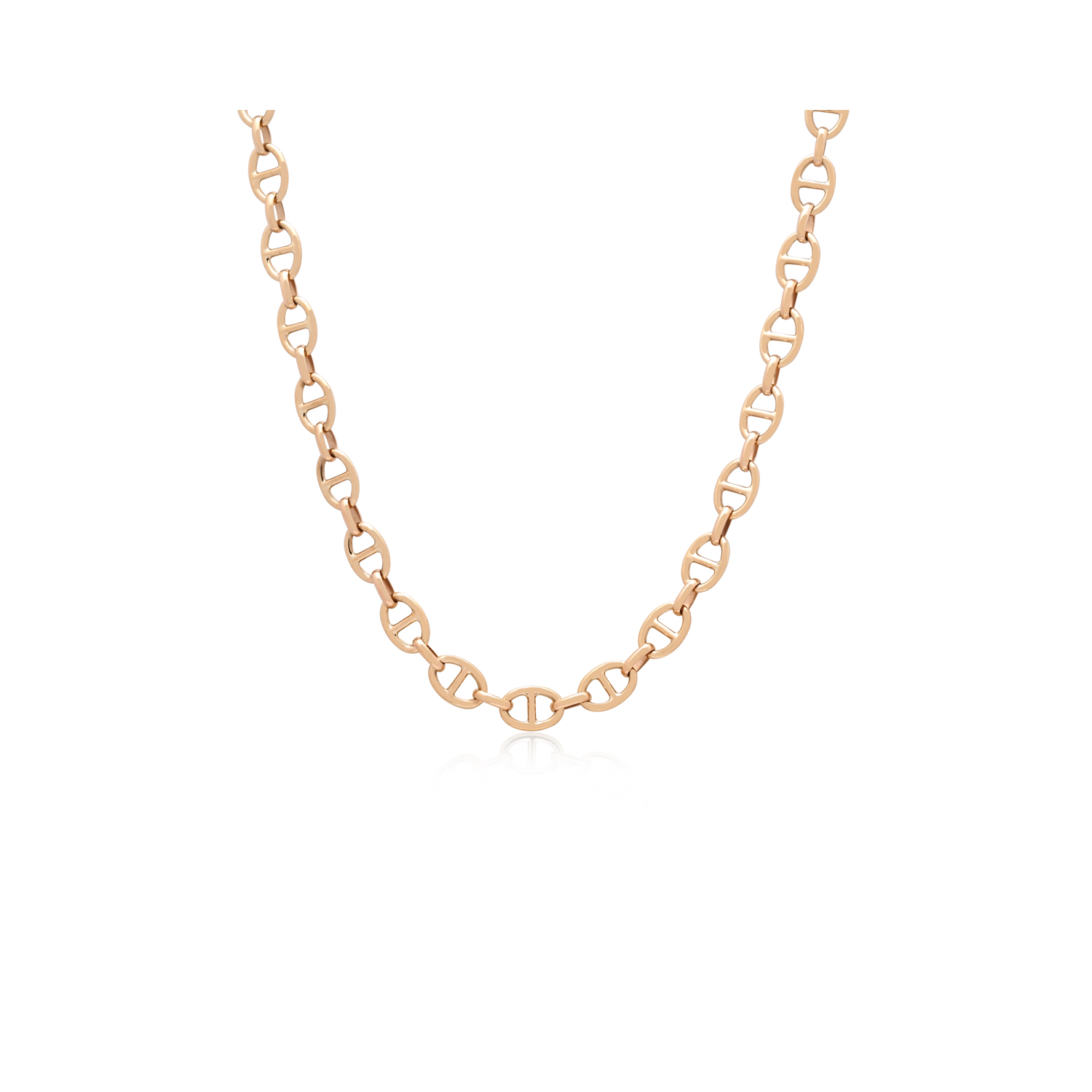 A 9ct yellow gold marina link necklace with a clasp at the back.