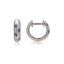 A pair of 18ct white gold hoop style earrings set with four sapphires on each earring, for pierced ears.
