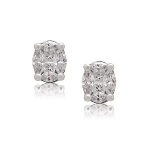 A pair of 18ct white gold marquise and princess cut diamond stud earrings, for pierced ears.
