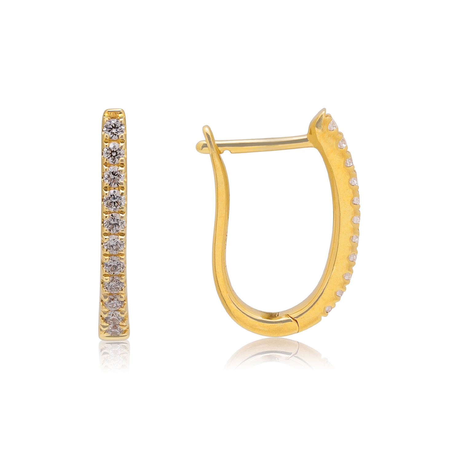 A pair of 18ct yellow gold diamond set hoop earrings, for pierced ears.