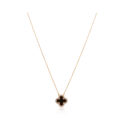 18ct Yellow Gold Onyx & Diamond Clover Pendant & Chain: 0.23 carats An 18ct yellow gold onyx and diamond clover pendant and chain with diamonds set to the outer edge of the clover.