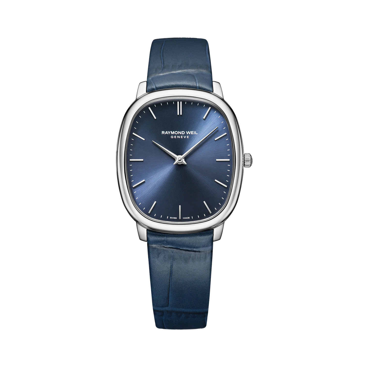 Raymond Weil, Toccata Heritage 31mm stainless steel oval case and a blue leather strap featuring a two hand blue dial.