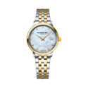 Raymond Weil, Toccata Two Tone Mother of Pearl & Diamond, Quartz Women's Watch Raymond Weil, Toccata with a 29mm stainless steel and yellow gold PVD coated case and bracelet strap featuring a date function and a diamond set mother of pearl dial.