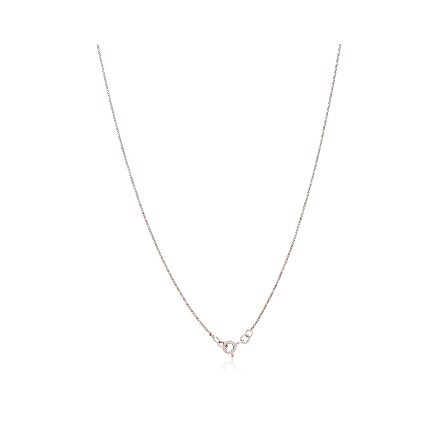 An 18ct white gold four claw diamond set single stone pendant and chain.
