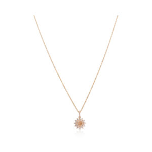 An 18ct yellow gold diamond set circular flower pendant and chain.