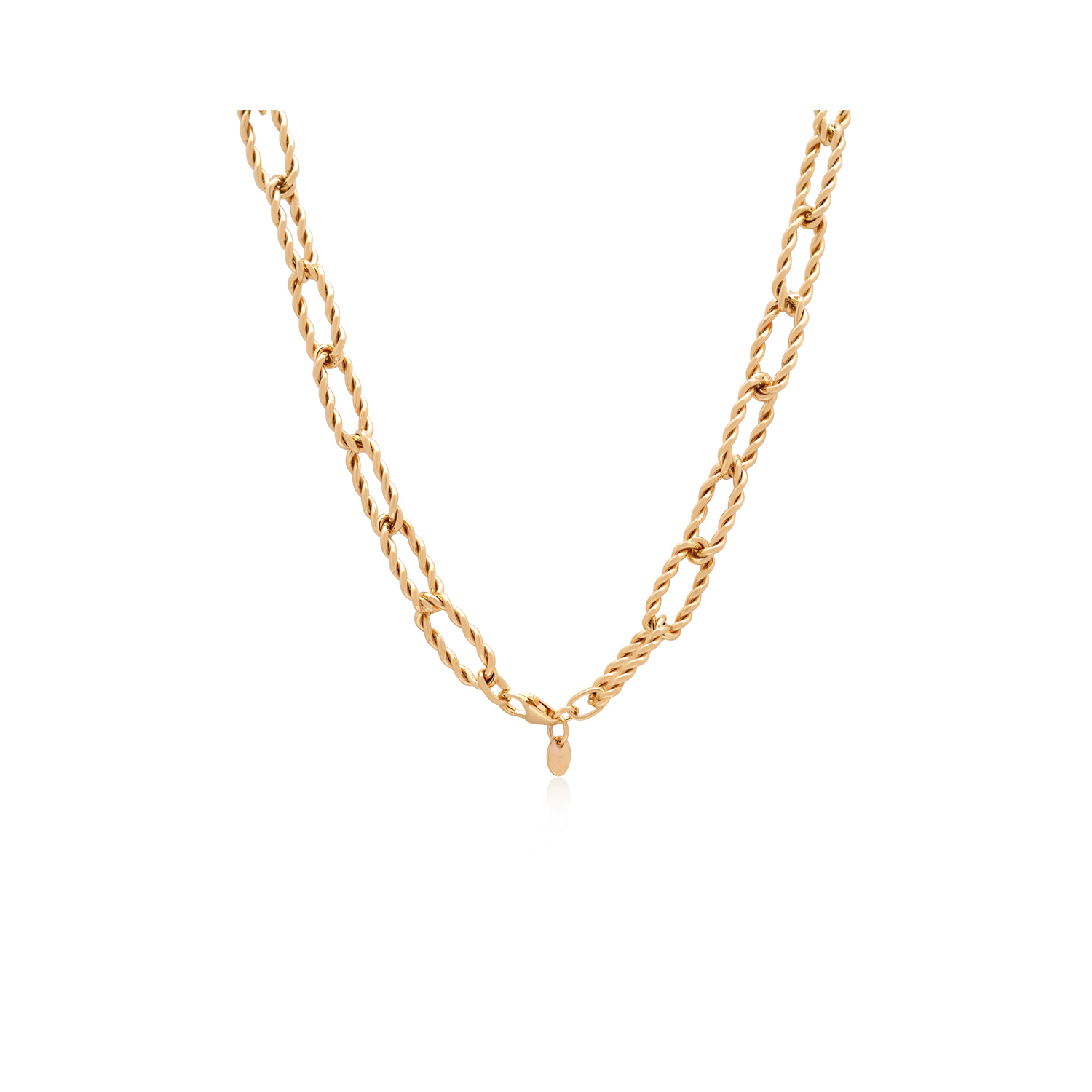 A 9ct yellow gold necklace with oval shaped, twisted rope style links.