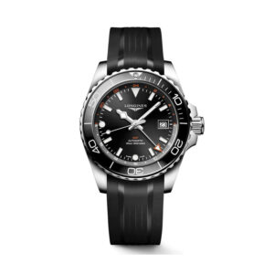 Longines, HydroConquest with a 41mm stainless steel case and a black rubber strap featuring a date function and a black dial with black bezel.