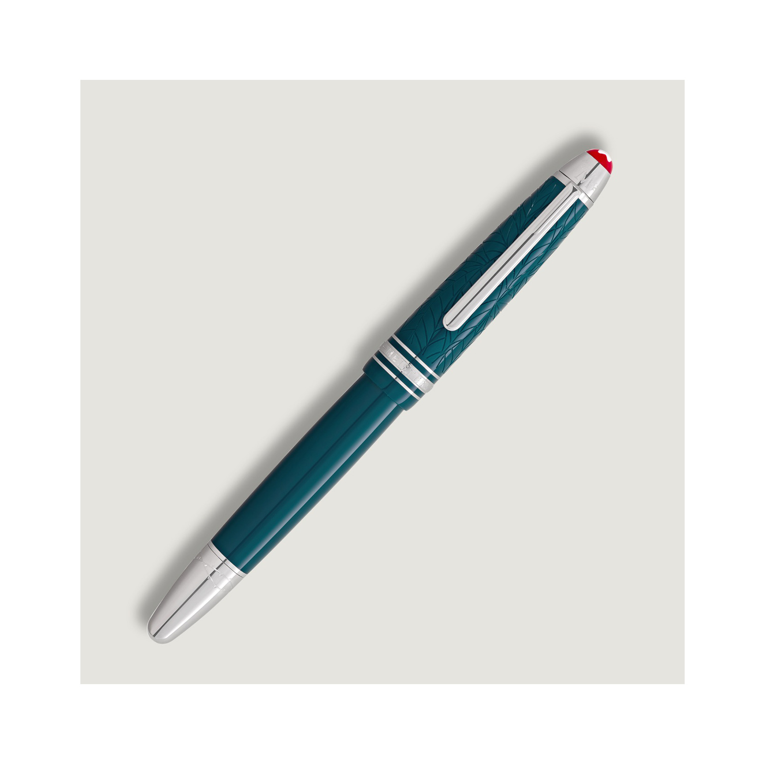 Montblanc, Meisterstück Romeo & Juliet LeGrand Rollerball A Montblanc, Meisterstück Romeo & Juliet LeGrand rollerball pen crafted in teal coloured precious resin with a platinum coated clip.