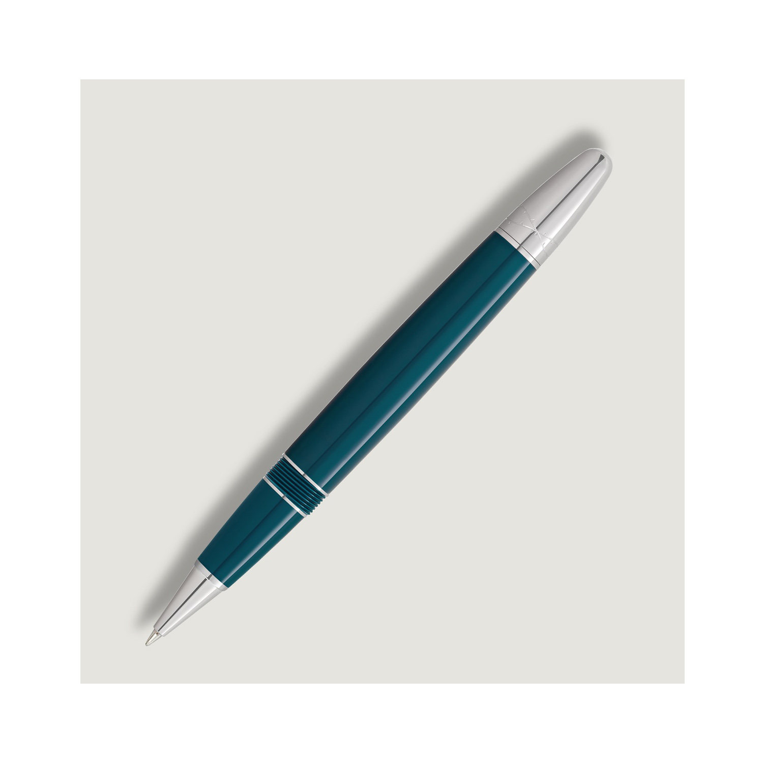 Montblanc, Meisterstück Romeo & Juliet LeGrand Rollerball A Montblanc, Meisterstück Romeo & Juliet LeGrand rollerball pen crafted in teal coloured precious resin with a platinum coated clip.